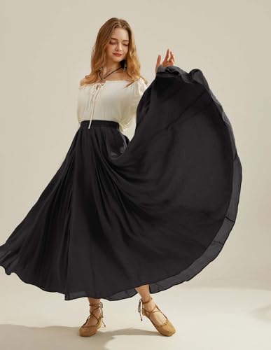Scarlet Darkness Women Casual Maxi Skirt Flowy Bohemian Renaissance Long Skirts Black S thumb #3
