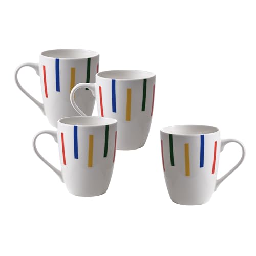 Image of UNITED COLORS OF BENETTON. BE110 Set of 4 Mugs 11 cm 360 ml New Bone China Colour Stripes House Benetton, Earthenware