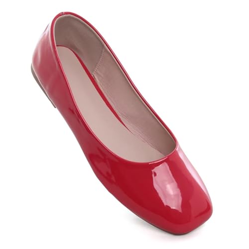 Image of ChaiRong Zhou Women Square Toe Ballets Flats Comfort Slip On Walking Shoes for Driving