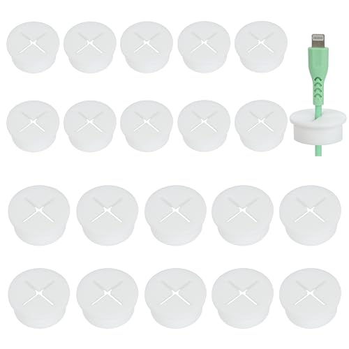 Arandela para Cable Silicona Flexible Pasacables Orificio para Cable Cubierta Pasacables de Mesa para Oficina en Casa Escritorio de Computadora 20 mm y 25 mm, 20 Piezas en Total, Blanco