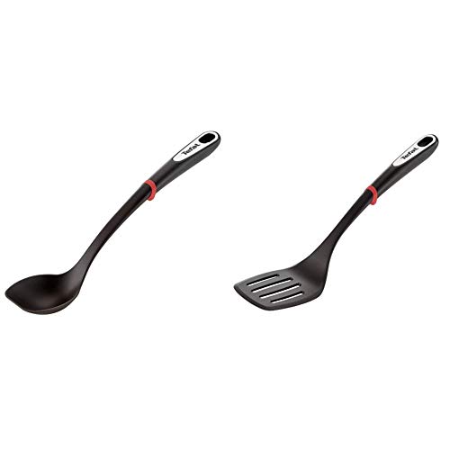 Tefal K2060514 Ingenio Cuillère ustensile de Cuisine Noir résistant sans bisphénol A avec Insert Silicone & Ingenio Spatule à Angle sans bisphénol A avec Insert Silicone K2060814