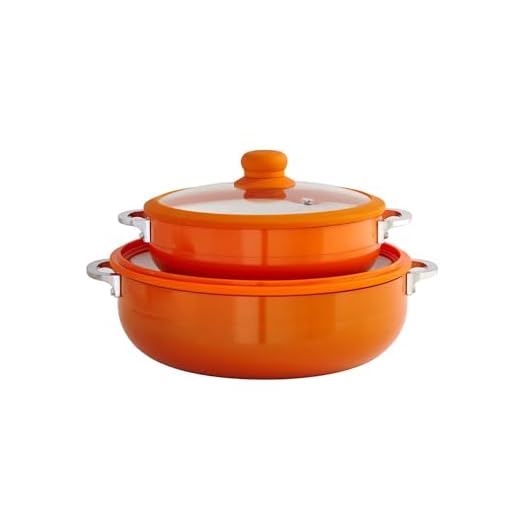 IMUSA USA CHI-80685 2 Piece Orange Ceramic Interior Caldero Set with Orange Silicone Rim and Glass Lid
