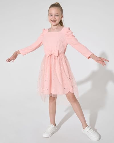 Renotemy Toddler Girl Tutu Dresses Fall Winter Puff Long Sleeve Sequin Dress Princess Birthday Party Dress for Girl 3-8Y4