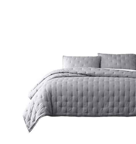 Chezmoi Collection Milo 3-Piece Soft Cooling Bamboo Fiber Cross-Stitch Quilted Coverlet Set