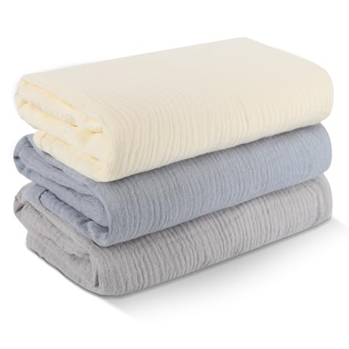 Image of 3 Pack Muslin Swaddle Blankets (40x40in) - Ultra Soft Breathable Wraps for Newborn Swaddling, Nursing, and Toddler Playtime, Unisex Design