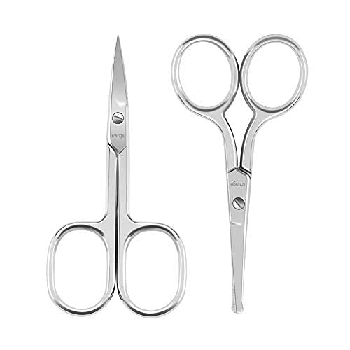 Nyamah Sales Stainless Steel Facial Scissors with Rounded and Curved Head for Eyebrows, Eyelashes, Nose Hair, Ear Hair, Moustache Grooming (Pack of 2)