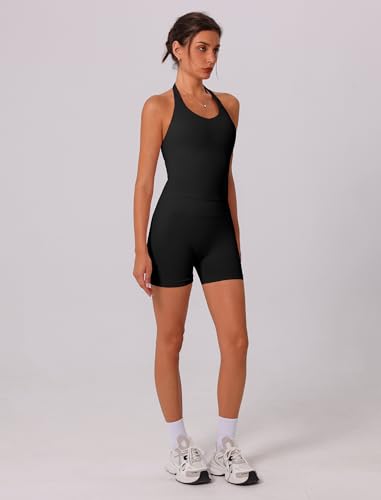Image of ABOCIW Workout Sets for Women 2 Piece seamless Halter Sports Bra Scrunch Butt Impact Shorts Gym Yoga Outfits