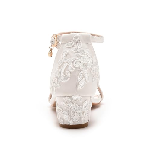 Bridal Shoes Low Heel Women's Leather Peep Toe Sandals 1.8 Inch Short White Heels Wedding Party Evening Casual Low Heels for Women Applique Bridal Sandals for Wedding3