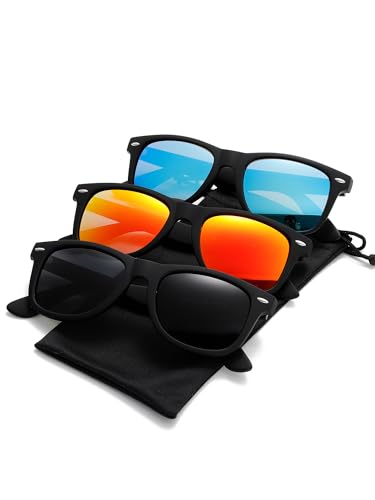 (3 PACK) Sunglasses Men Polarized Sun glasses for Mens Womens Classic Matte Black Frame
