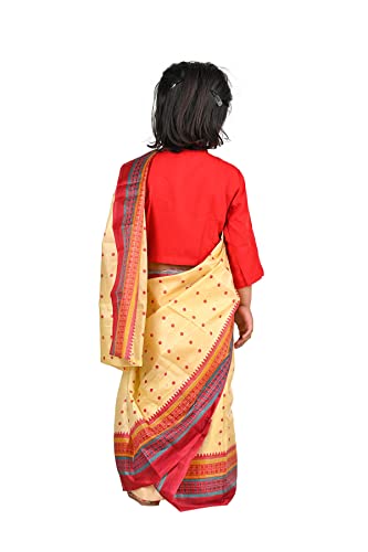 Image of BookMyCostume Bihu Dance Sari Assamese Indian State Kids Fancy Dress Costume for Girls 3-4 Years