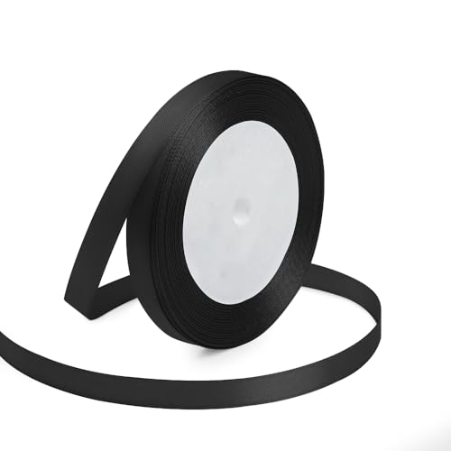 KMER LIFE 3/8 Inches x 25 Yards Black Satin Ribbon Solid Fabric Ribbons for Crafts Wedding Decor DIY Hair Accessories Sewing Gift Package Wrapping Valentines Day Bouquet and More