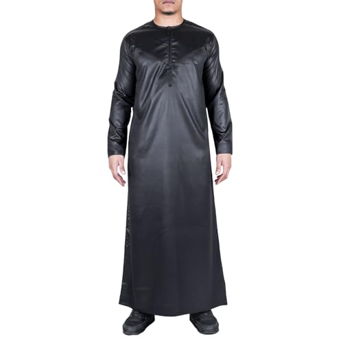 Men's Thobe Jubba Islamic Clothing Muslim Kaftan Emirati Omani Satin Robe