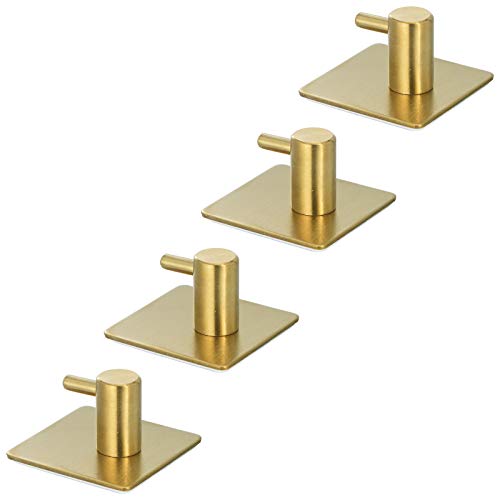 Preisvergleich Produktbild Elegant Handtuchhaken Selbstklebend Wandhaken Klebehaken aus Edelstahl, Ohne Bohren, Rostfrei, Ideal für Bad Küche Büro Toilette, 4 Stück, Gold