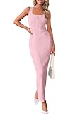 PRETTYGARDEN Women's 2025 Summer Bodycon Maxi Dresses Sleeveless Buttons Knit Spring Elegant Wedding Guest Cocktail Dress (Pink,Small)