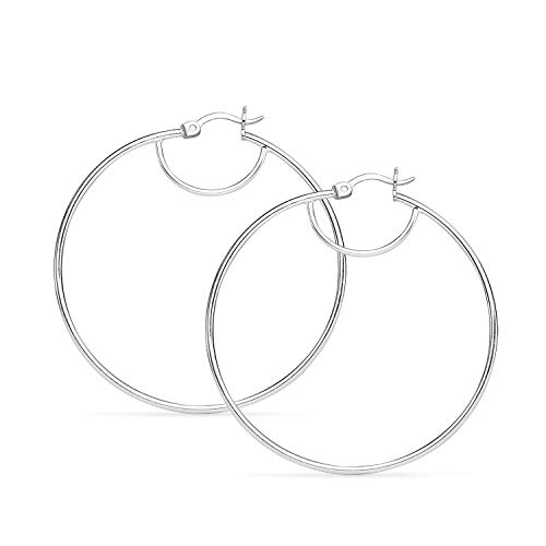 Silverline- Sterling Silver Click-Top Hoop Earrings Size 40Mm #TOP2