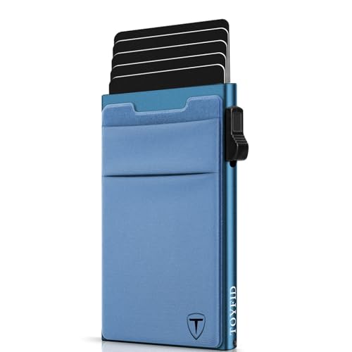 Image of TOYFID Slim Wallet for Men - Pop Up Card Holder Wallet,Minimalist Business Wallet,Credit Card Wallet with Money Pocket,Metal Card Case Wallet,RFID Blocking,Can Hold 6 Credit Cards