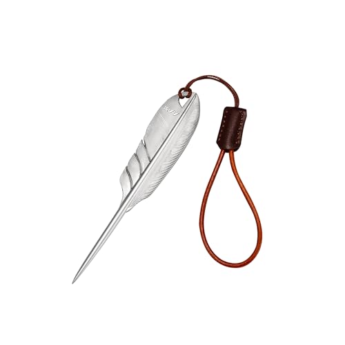 KVV Premium Single-Prong Feather-Inspired Divot Tool with Leather Lanyard – Perfect Golf Gift for Golfers (Metallic Silver)