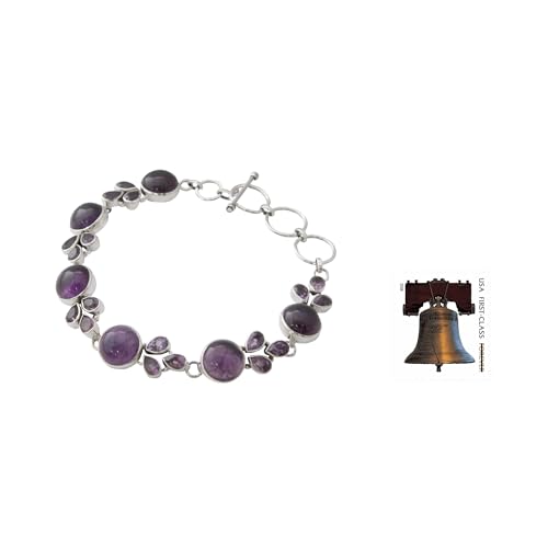 NOVICA Artisan Handmade Amethyst Link Bracelet Artisan Crafted Silver with Amethysts Sterling Purple India Ultra Violet Birthstone [7.5 in min L x 8.25 in max L x 0.4 in W] ' Glorious Purple'3
