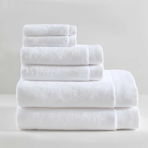 Calvin Klein - Bath Towels, Ultra-Soft & Quick Drying with Zero Twist, Brand Locker Loop for Easy Hanging (Entwine Solid White, 6 Piece)