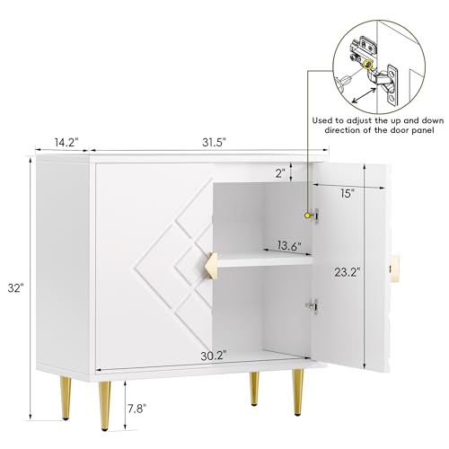 TOLEAD Storage Cabinet, Modern Accent Cabinet with Decorative Diamond Pattern Doors, Accent Sideboard Storage Cabinet for Living Room, Kitchen, Hallway, White - Thumbnail 2