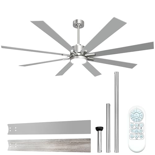 Image of hykolity 62 Inch Modern Flush Mount Large Nickel Ceiling Fan with Light