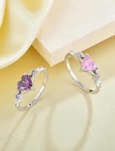 Women's 925 Sterling Silver Ring Engagaement Ring, Heart Promise Ring with Birthstone for Jewelry Gift4