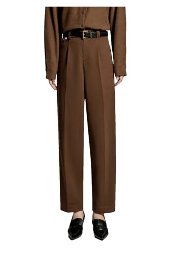 Women's Wool Suit Trousers High Waist Straight Leg Winter Business Pants