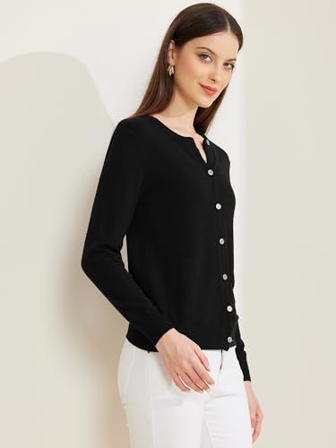 Image of Allegra K Women's Lightweight Button Cardigan Crewneck Long Sleeve Sweaters