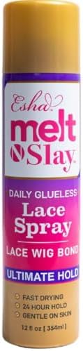 Esha MELT N SLAY Glueless Lace Spray - Ultimate Hold, Sweat & Water Resistant, Long-Lasting Secure Grip for Lace Wigs, Invisible Matte Finish & Edge Protection (354ML)