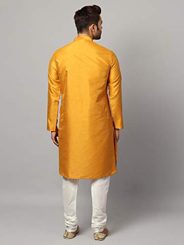 Image of Uri and MacKenzie Banarasi Dupion Silk Solid Kurta Churidar Pyjama Set for Men