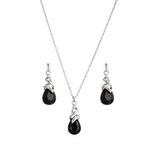 Teardrop Crystal Jewelry Set, Birthstone Pendant Necklace Drop Dangle Earrings for Women
