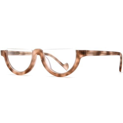 Image of HEPIDEM Matte Multicolor Acetate Glasses Frame Women,Semi Rimless Round Optical Eyeglasses