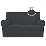 Easy-Going Stretch Jacquard Loveseat Couch Cover, 1-Piece Soft Sofa Cover, Sofa Slipcover with Anti-Slip Foams, Washable Furniture Protector for Kids, Pets ( Loveseat, Dark Gray)