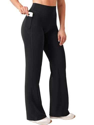 Image of YEOREO Ease Workout Leggings with Pockets for Women No Front Seam Straight Leggings High Waist Wide Leg Yoga Pants 29 inch / 31.5 inch