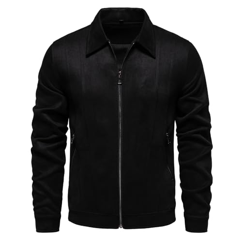 Image of Classic Faux Suede Leather Jacket Men Turn Down Collar Lightweight Suede Men's Jackets