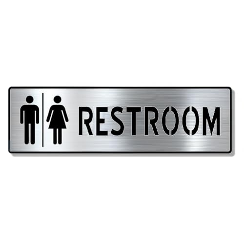 Image of Premium Brush Steel Finish Acrylic Restroom Door Sign 10 X 3 INCH Easy to Mount Self-Adhesive Tape Signage for Hotel Office Corporate Business Resort Society