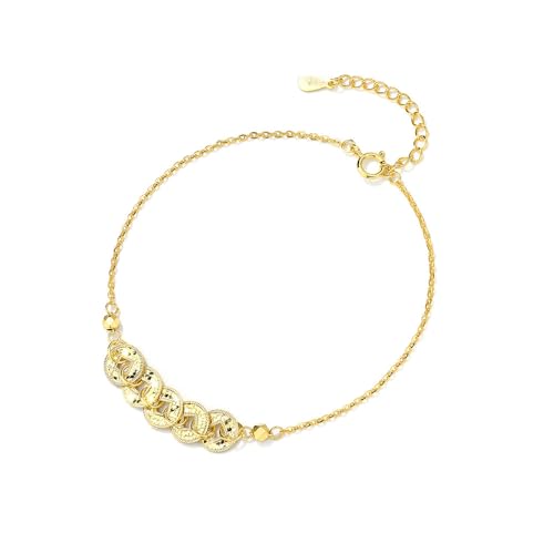 Pulsera con dije de moneda antigua para mujer, plata de ley 925 con cinco...