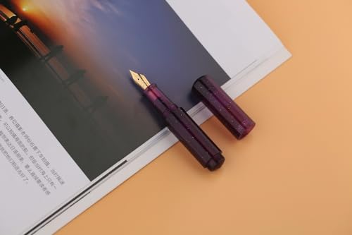 Image of Moonman Wancai Mini Fountain Pen, Iridium Fine Nib Starry Purple Acrylic Travel Pocket Pen, short Size Eyedropper Ink Bottle Filling