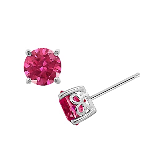 Amazon Essentials Platinum-Plated Sterling Silver Pink Round-Cut Infinite Elements Cubic Zirconia Stud Earrings