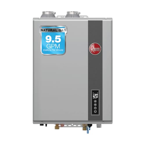 Rheem RTGH-95DVELN-3 Super High Efficiency Condensing Indoor Tankless Natural Gas Water Heater, 9.5