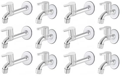 Spazio Stainless Steel Fusion Bib Cock with Long Body Combo Pack Foam Flow Water Taps with Wall Flange (Pack of 6) (Chrome Plated, Brass Disc)