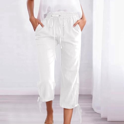 Pantalones de lino para mujer solucion contra el calor en algodon ligero 3/4 capri 3
