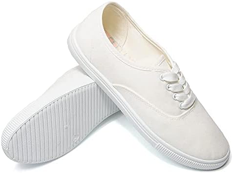 Women's White Canvas Shoes Low Top Lightweight Sneakers Lace Up Flat Fashion Shoes