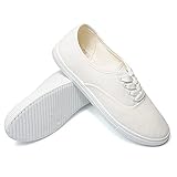 Women's White Canvas Shoes Low Top Lightweight Sneakers Lace Up Flat Fashion Shoes