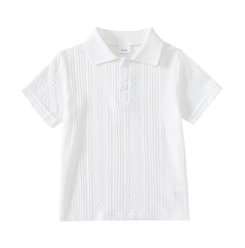 Toddler Boy Polo Shirt Short Sleeve Texture Fabric Fashion Pullover Tops 3-8 Years White