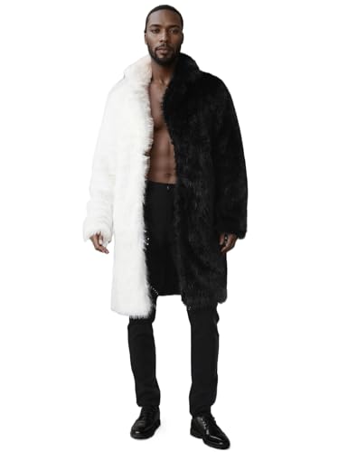 Image of Mens Winter Warm Leopard Faux Fur Long Length Luxury Outerwear Coat Jacket