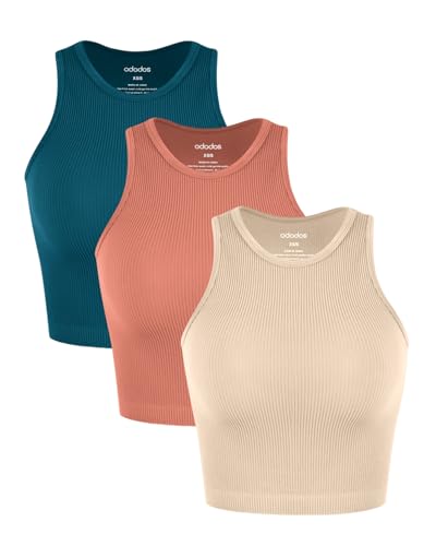 ODODOS 3-Pack Seamless Crop Tank for Women Ribbed Soft High