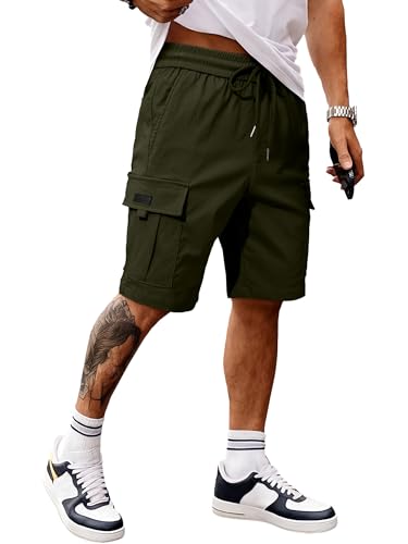 JMIERR Men's Casual Stretch Cargo Shorts Classic Drawstring Elastic Waist Summer Work Short with Multi Pockets