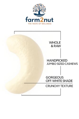 Image of farm2nut W320 Medium Size Cashew Nuts (250g) | Natural Whole Kaju | Airtight Jar | Fresh & Crunchy nuts