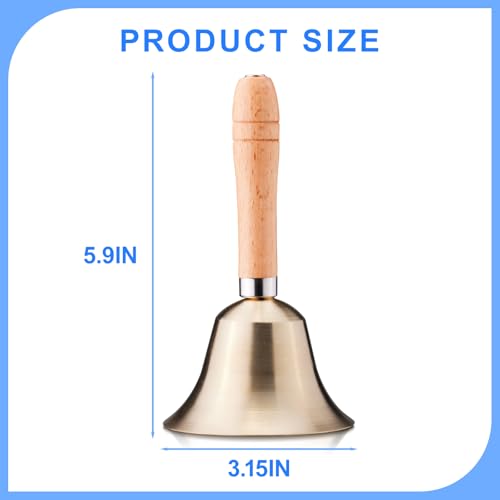 image for TIPTAP Loud Solid Brass Handbell, 3.15IN Hand Call Bell with Wooden Ha
